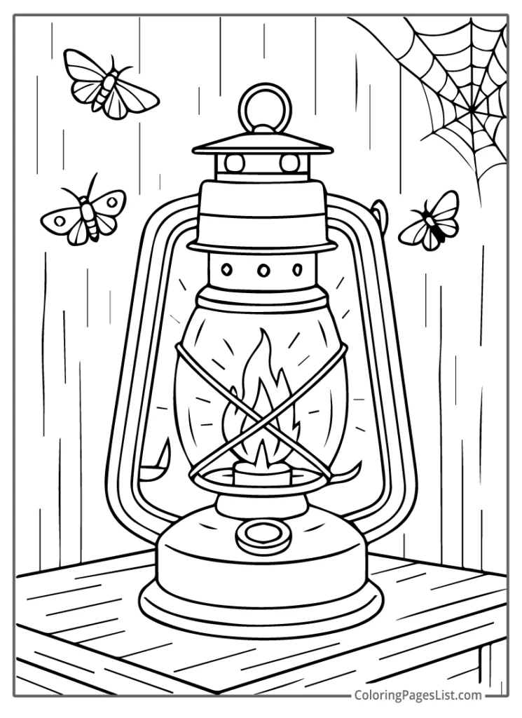 Flickering Lantern Drawing Moths In A Rotting Cabin Coloring Page