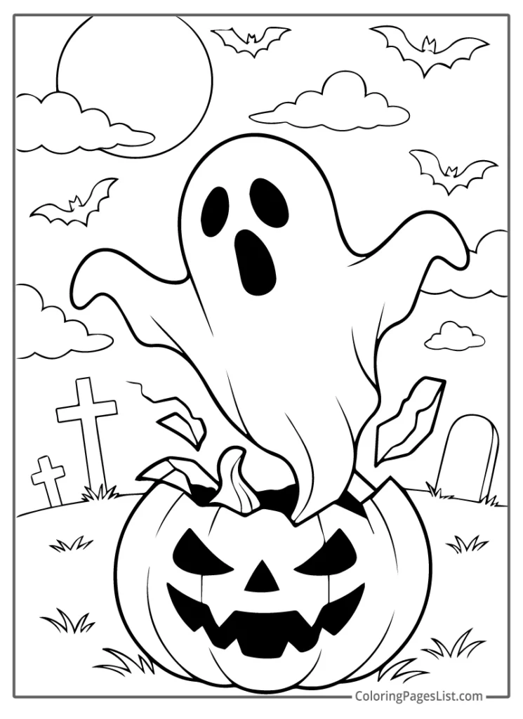Ghost Bursting from a Pumpkin For Coloring