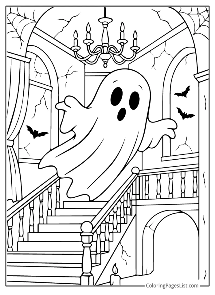 Ghost Floating Down the Grand Staircase For Coloring