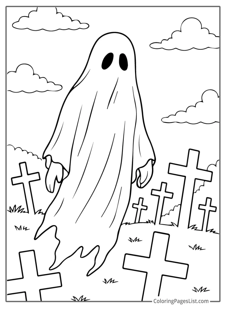 Ghost Wandering Through a Field of Crosses To Color In