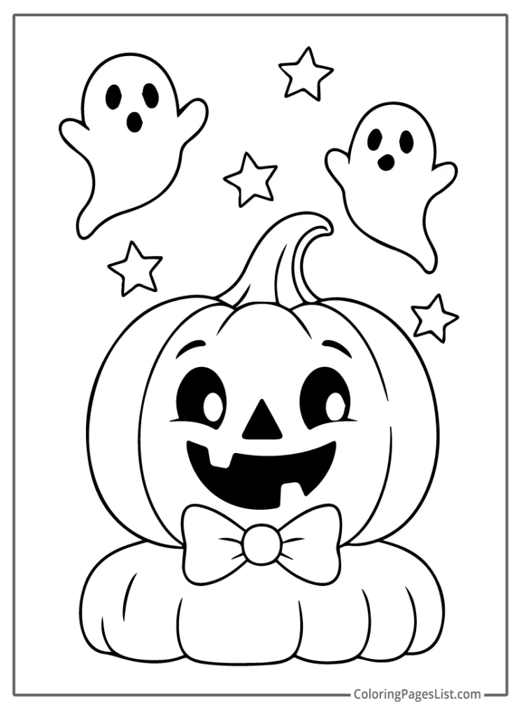 Happy Jack O Lantern with Floating Ghosts For Coloring