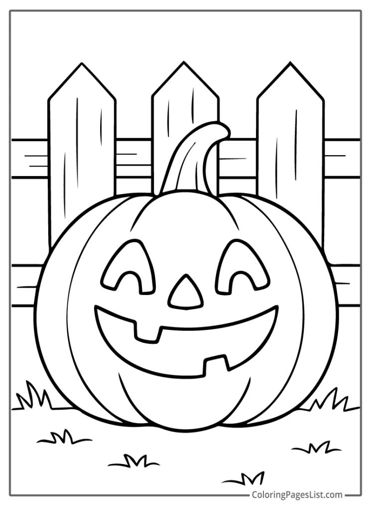 Jack O Lantern by Wooden Fence To Color In