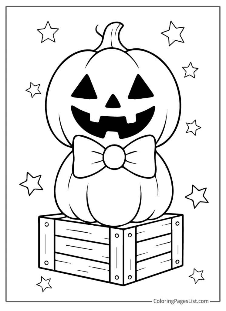 Jack O Lantern on Wooden Crate with Stars To Color In