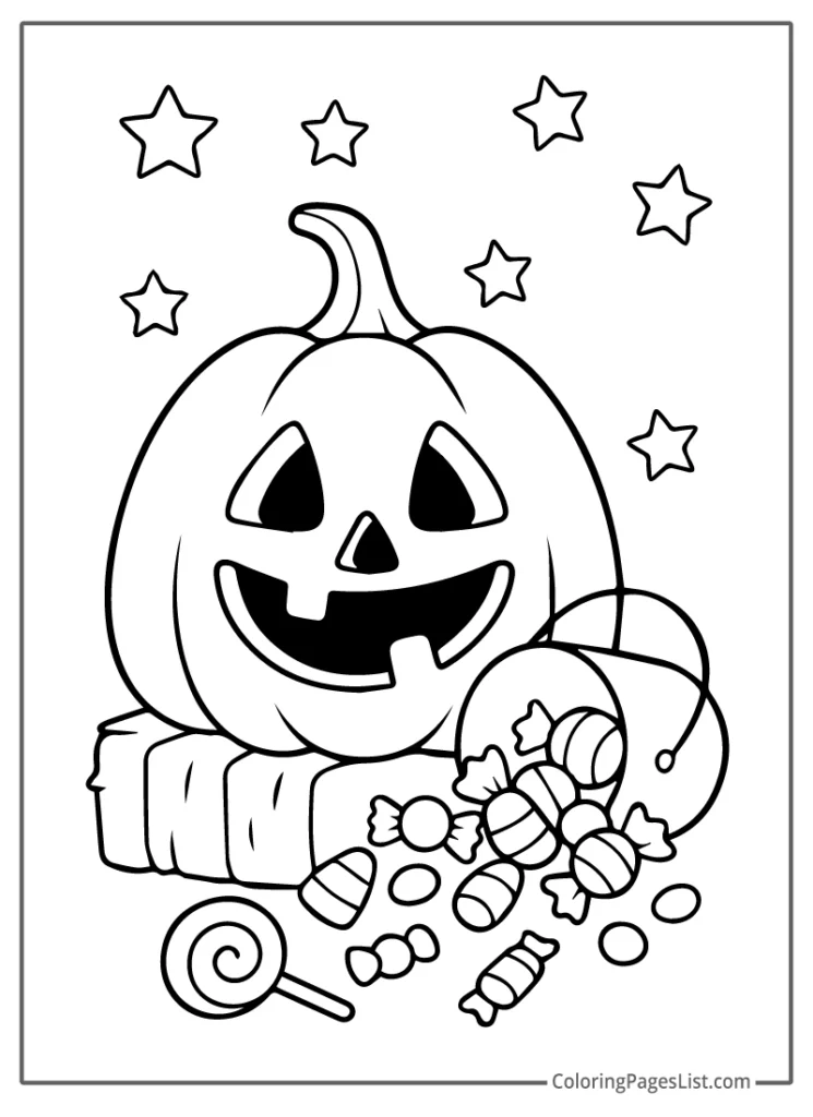Jack O Lantern with Spilled Candy Coloring Page