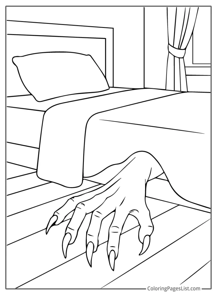 Monster Claw Creeping Out From Under Bed In Horror Scene