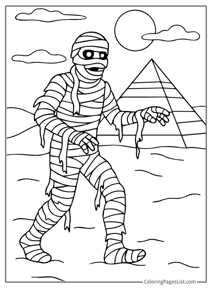 Mummy Walking Across Desert Beneath Horror Cursed Moon