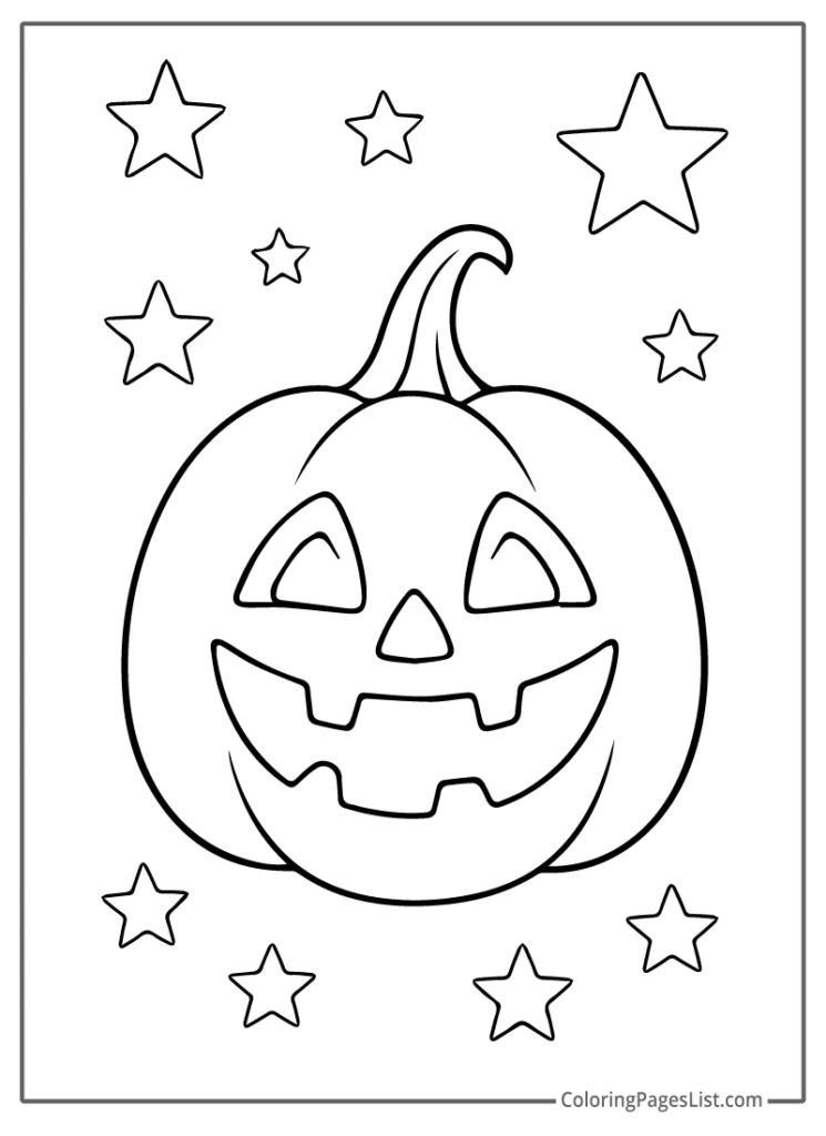 Simple Outline Of Jack O Lantern with Surrounding Stars