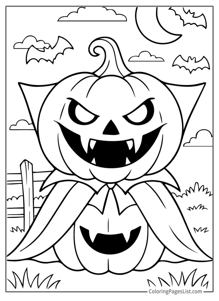 Vampire Jack O Lantern Under the Moon To Color In