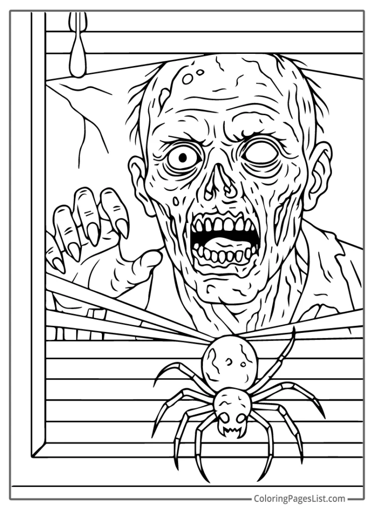 Zombie At The Window With A Horror Spider Crawling Below